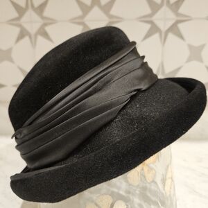 Vintage Italian Satin Sash Rolled Brim Hat